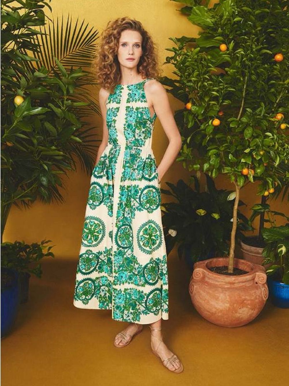 Cara Cara Columba Dress in Teal Floral Topiary